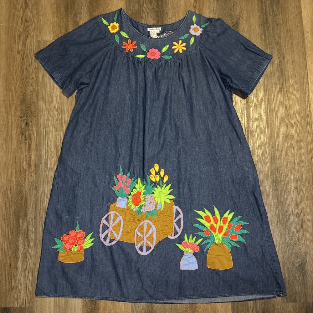 Southern Image‎ House Dress Muumuu Large Pockets Floral Embroidered CottageCore